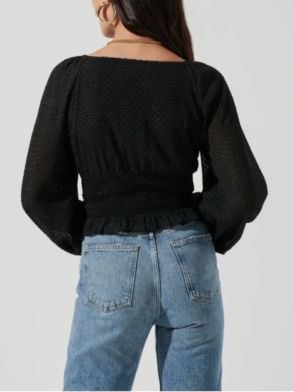 Astr Black Ruffled V-Neck Peasant Blouse